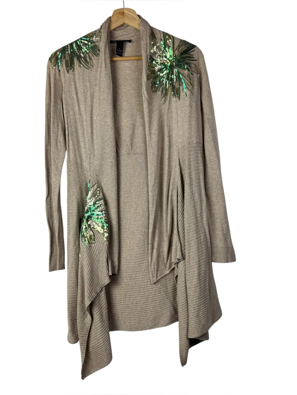 INC International Concepts Brown & Green Sequin Embellished Cardigan Sweater S